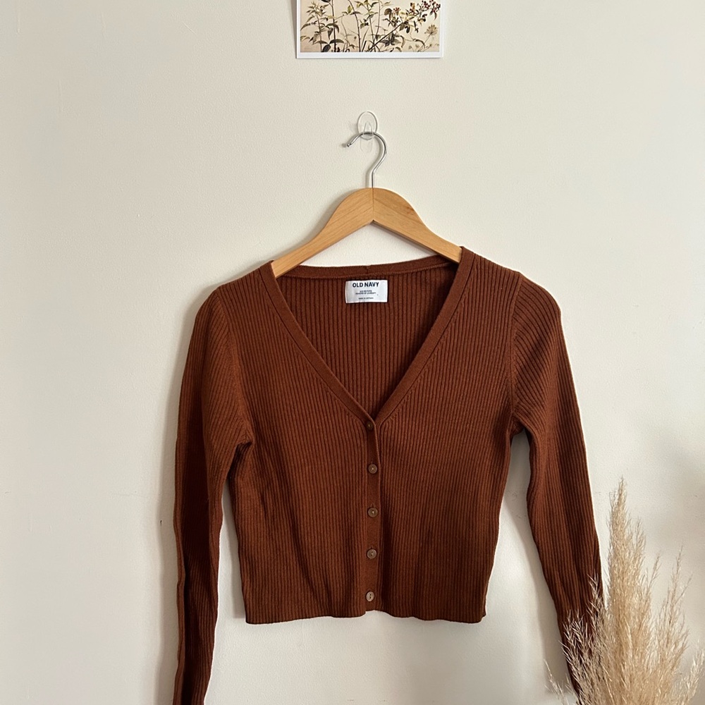 Old Navy Brown/Rust Ribbed Knit Cardigan XS Petitw